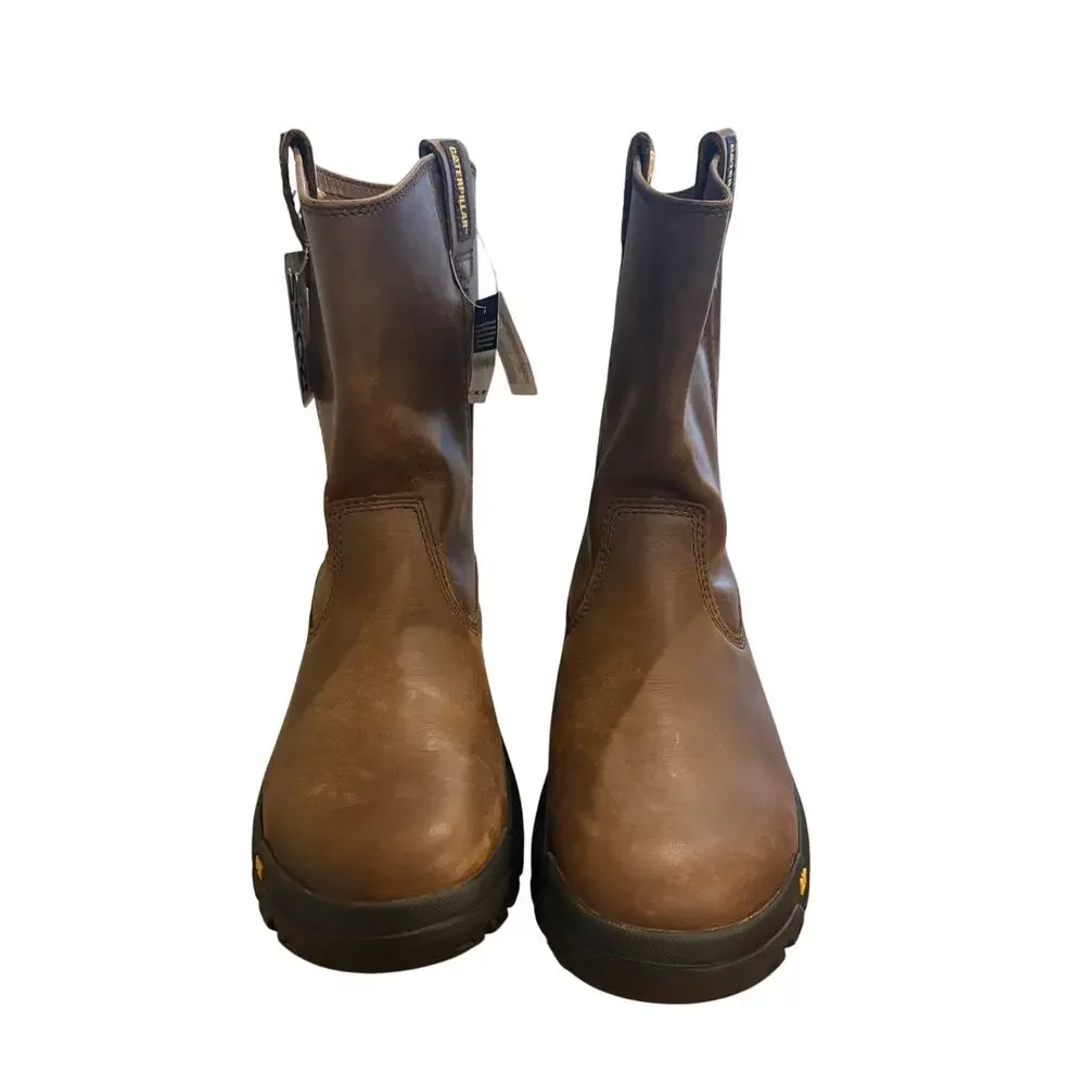 Caterpillar Drawbar Work Boots Men's Size 10 Brown Leather‎ Soft Toe Pull On